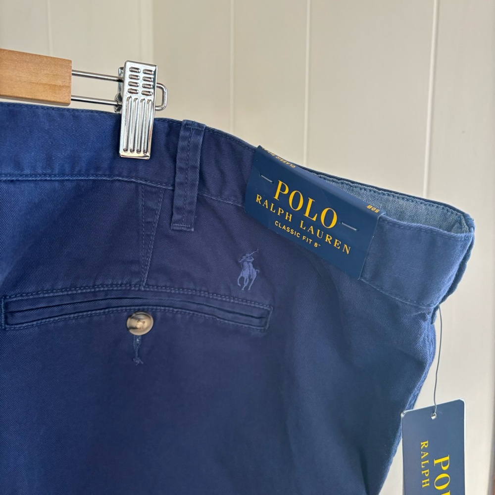 NWT Polo Ralph Lauren Blue Cotton Flat Front Chino Shorts Mens 50B 8” Inseam